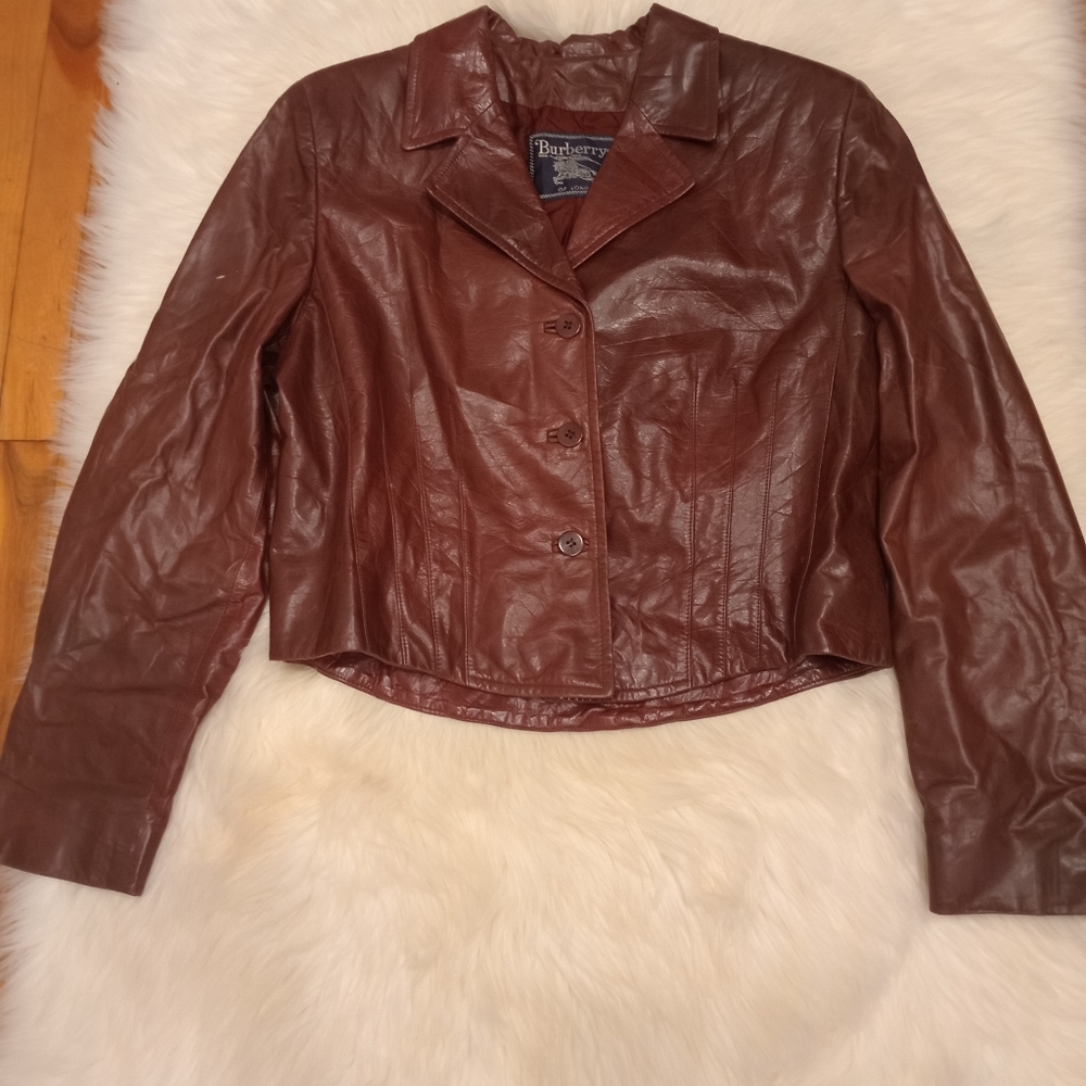 Burberry Burgundy Leather Button-Front Jacket